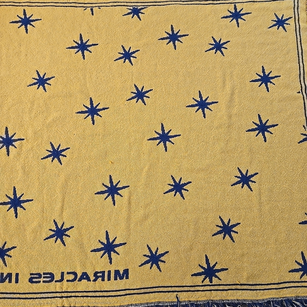 Vintage 90s Celestial Stars Throw Blanket Blue Gold Miracles In Sight Tapestry - Picture 9 of 10
